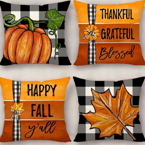 Fall Pillow Covers Pumpkin Autumn Holiday Thanksgiving Farmhouse Cottage Decor - Picture 2 of 7